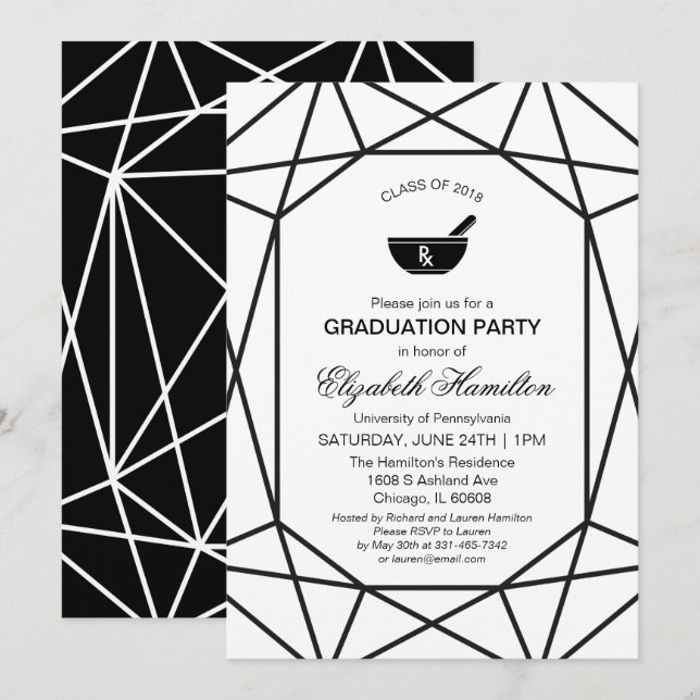 Invitación Fiesta de Graduación de la Escuela de Farmacia con (Anverso / Reverso)