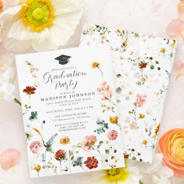 Invitación Fiesta de graduación de la escuela secundaria Gard (Bloom into a Grad - Celebrate in Style 🌸)