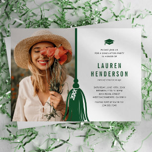 Invitación Fiesta de Graduación de la Foto de la Borla Verde