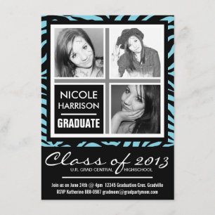 Invitación Fiesta de graduación de la foto de la cebra 3 del