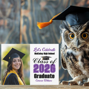 Invitación Fiesta de graduación de la foto de la clase morada