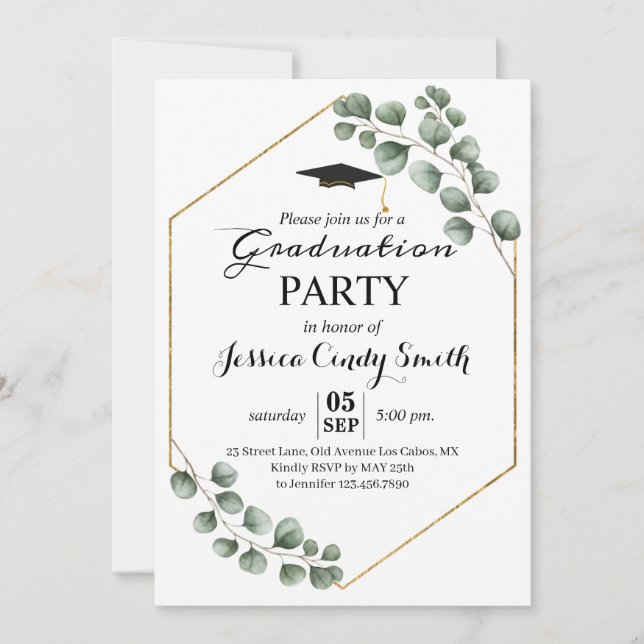 Invitación Fiesta de graduación de la foto del eucalipto del (Anverso)