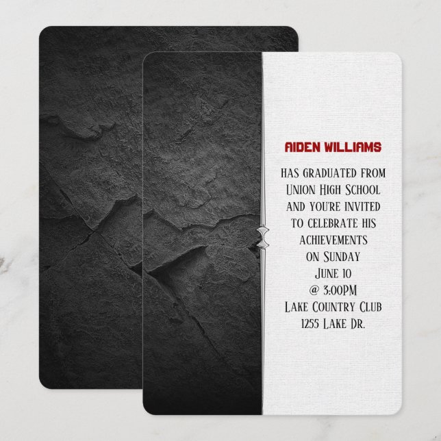 Invitación fiesta de graduación de la frontera de roca negra (Anverso / Reverso)