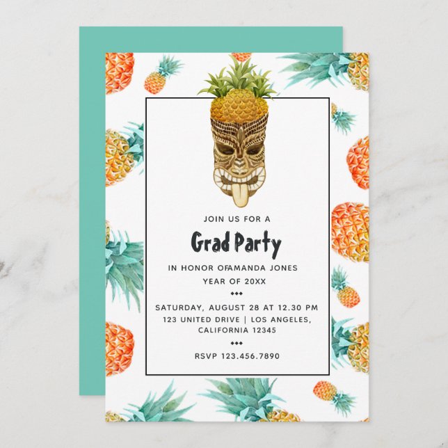 Invitación Fiesta de graduación de la playa de piña de verano (Anverso / Reverso)