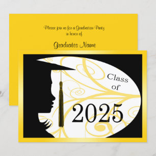 Invitación Fiesta de graduación de la silueta amarilla y negr