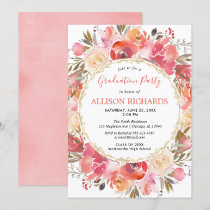 Invitación Fiesta de graduación de las acuarelas florales de 