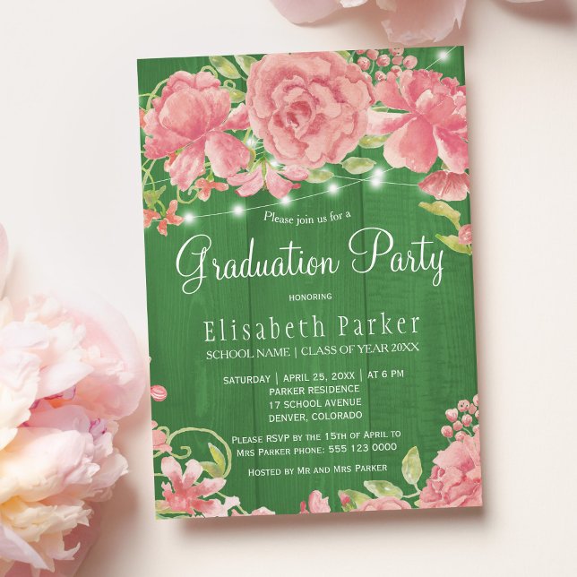 Invitación Fiesta de graduación de las peonías de rosas ruido (Subido por el creador)