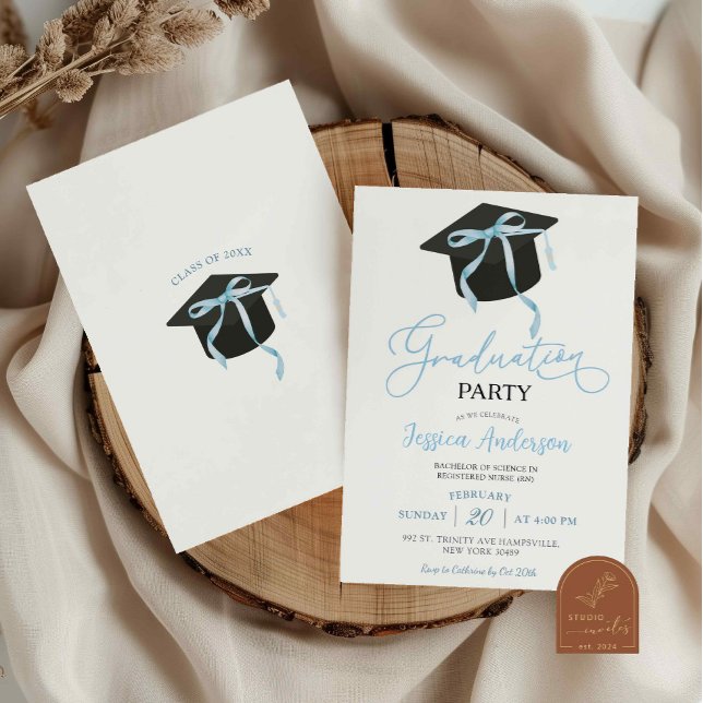 Invitación Fiesta de Graduación de Lazo Coqueto Azul (Subido por el creador)