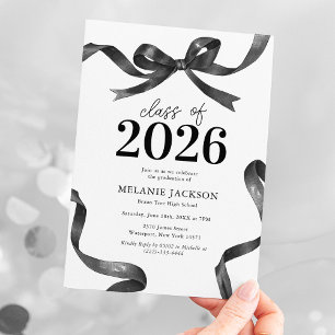 Invitación Fiesta de Graduación de Lazo Negro Elegante