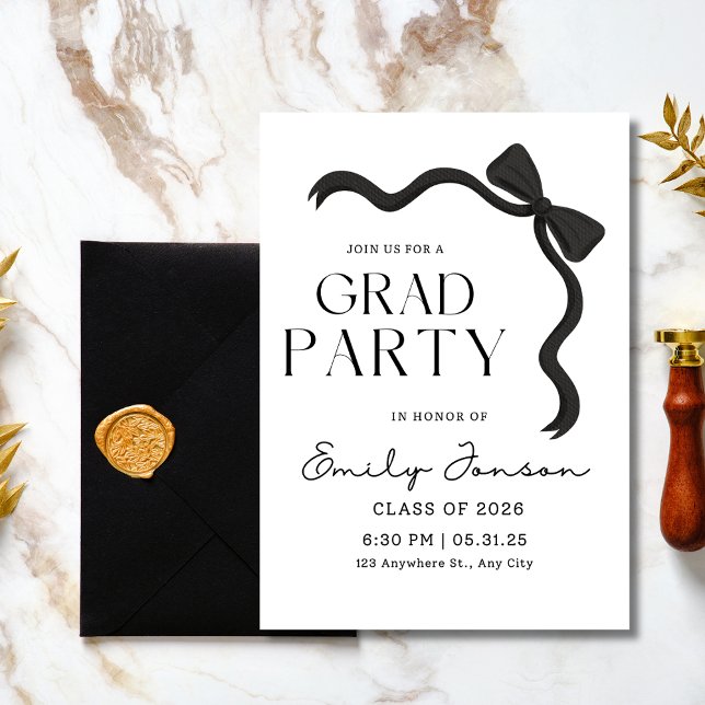 Invitación Fiesta de Graduación de Lazo Negro Elegante Gradua (Subido por el creador)