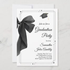 Invitación Fiesta de Graduación de Lazo Negro Moderno y Elega