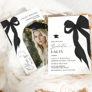 Invitación Fiesta de Graduación de Lazo Negro Moderno y Elega