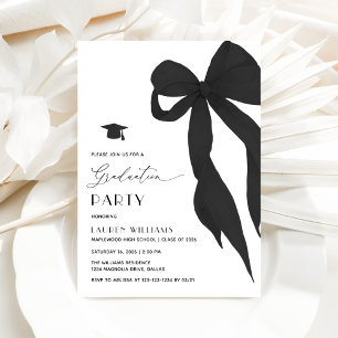 Invitación Fiesta de Graduación de Lazo Negro Moderno y Elega