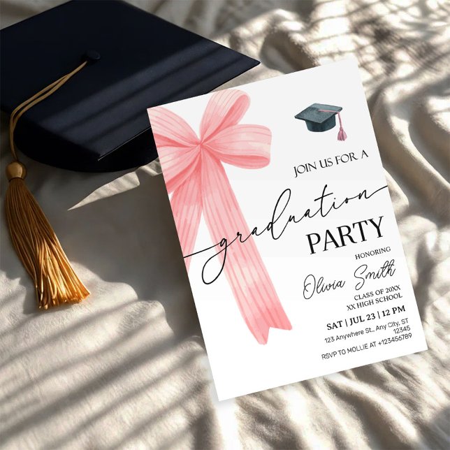 Invitación Fiesta de Graduación de Lazo Rosa (Subido por el creador)