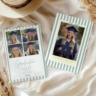 Invitación Fiesta de Graduación de Lazo Verde Preppy 5 Fotos