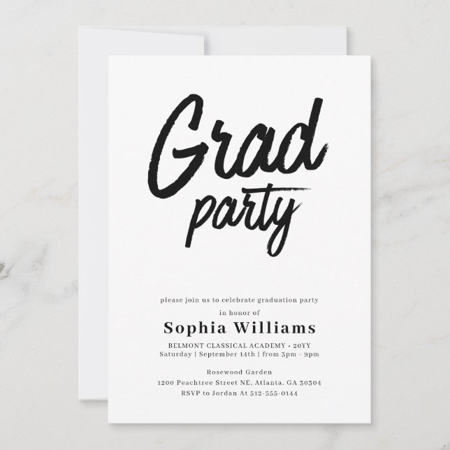 Invitación Fiesta de Graduación de Letra de Moda (Anverso)