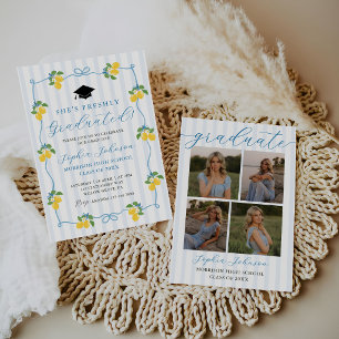 Invitación Fiesta de Graduación de Limón Cítrico Fresco Azul
