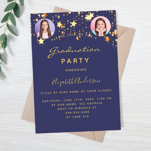 Invitación Fiesta de graduación de lujo con foto y estrellas