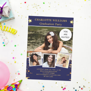 Invitación Fiesta de graduación de lujo con foto y estrellas