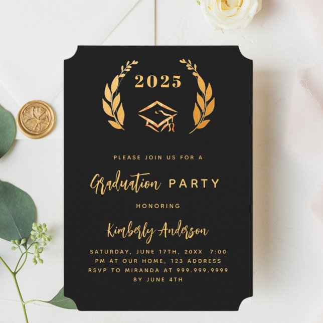 Invitación Fiesta de graduación de lujo de oro negro 2025 (Subido por el creador)