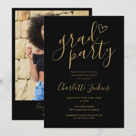 Invitación Fiesta de Graduación de Lujo Guión Dorado Foto Fie