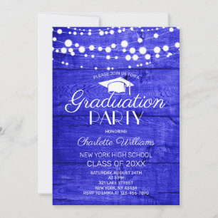Invitación Fiesta de Graduación de Madera Azul Real Rústica
