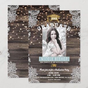 Invitación Fiesta de Graduación de Madera Rústica y Luces   
