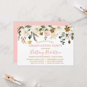 Invitación Fiesta de Graduación de Magnolias Rosas Doradas Ac