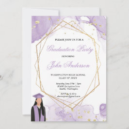 Invitación Fiesta de Graduación de Mármol Morado con Acuarela
