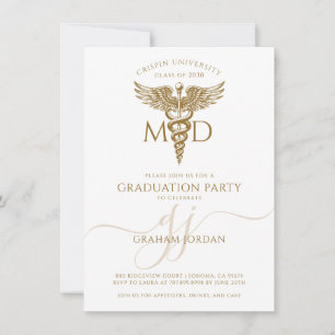 Invitación Fiesta de graduación de médico moderno en oro