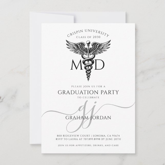 Invitación Fiesta de graduación de médico moderno simple  (Anverso)