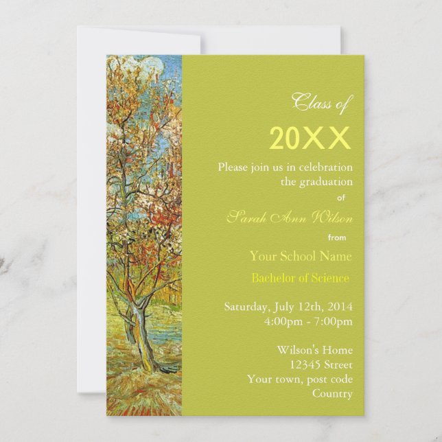 Invitación Fiesta de graduación de melocotones rosados (Anverso)