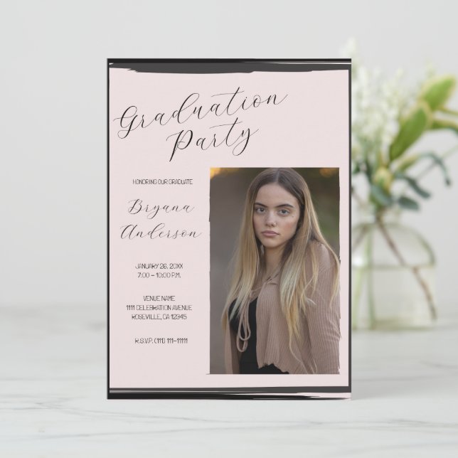Invitación Fiesta de graduación de moda de fotos rosadas y ne (Anverso de pie)