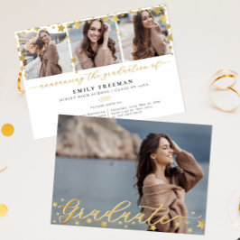 Invitación Fiesta de graduación de moda Gold Star 4-Photo