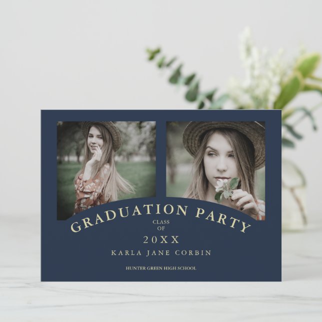 Invitación Fiesta de graduación de Moda moderna de la Marina  (Anverso de pie)