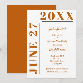 Invitación Fiesta de Graduación de Naranja Quemado Blanco