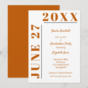 Invitación Fiesta de Graduación de Naranja Quemado Blanco