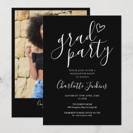 Invitación Fiesta de graduación de negro Script Photo Fiesta 