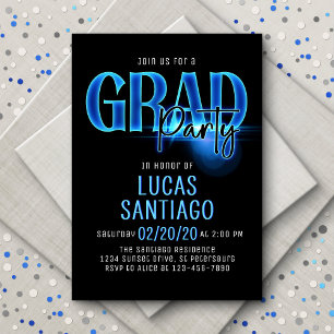 Invitación Fiesta de Graduación de Neón Azul