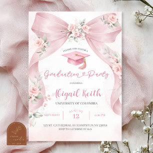 Invitación Fiesta de graduación de niña coqueta con lazo rosa