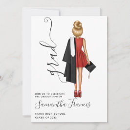 Invitación Fiesta de Graduación de Niña Elegante en Rojo, Neg