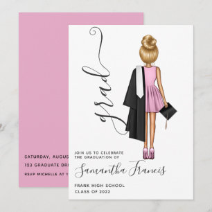 Invitación Fiesta de graduación de niña rosa y dorado elegant