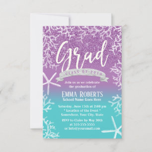 Invitación Fiesta de graduación de Ombre Verde azulado de Lav