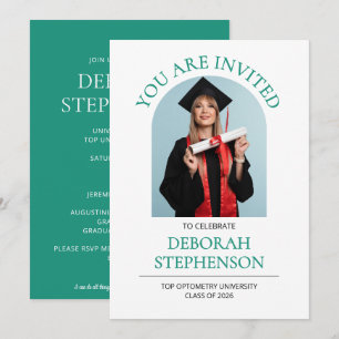 Invitación Fiesta de graduación de OPTOMETRÍA con foto TEAL m