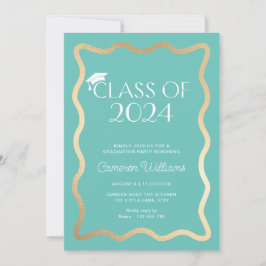 Invitación Fiesta de graduación de Oro de Wave Aqua