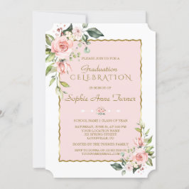 Invitación Fiesta de graduación de oro floral color de color 