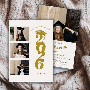 Invitación Fiesta de graduación de oro moderno para 4 fotos C