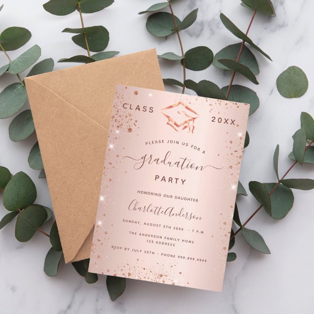 Invitación fiesta de graduación de oro Rosa rosa rubor 2025 (Subido por el creador)