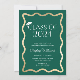Invitación Fiesta de graduación de Oro Verde Oscuro