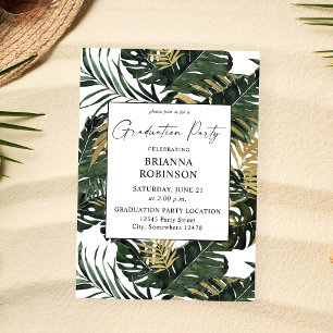 Invitación Fiesta de Graduación de Oro y Hoja de Palma Tropic